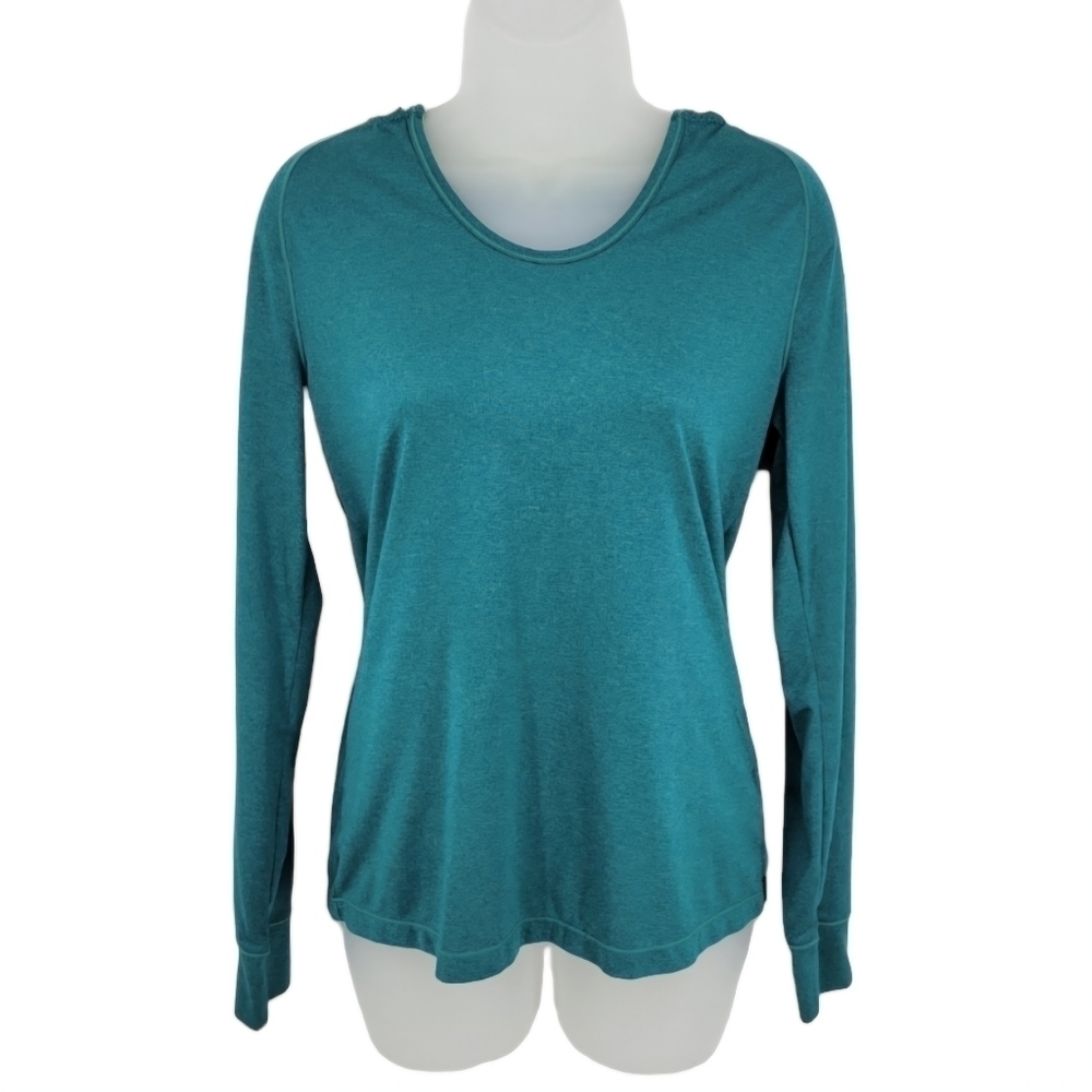 Layer 8 Performance Womens Shirt Teal‎ Hooded Long Sleeved Athletic Tee Size M